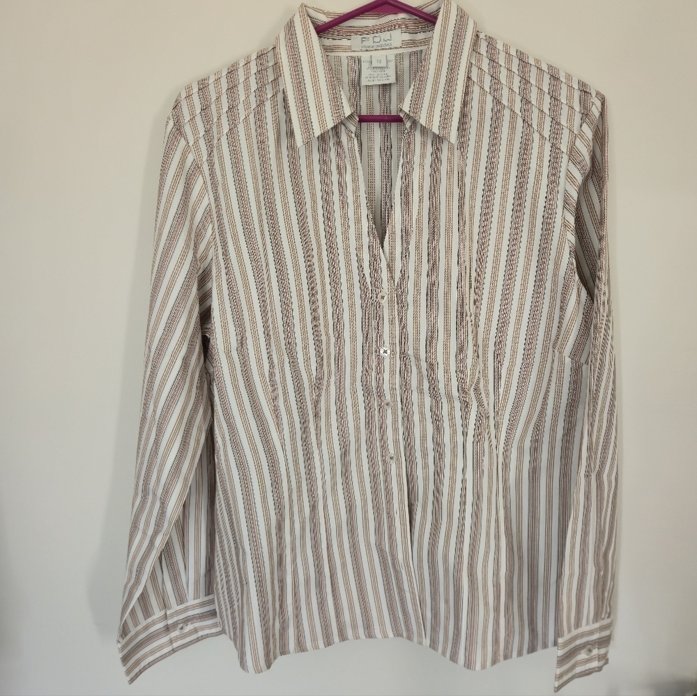 FDJ French Dressing 16 Striped Button Down Shirt Tailored Professional Classic - Picture 2 of 16